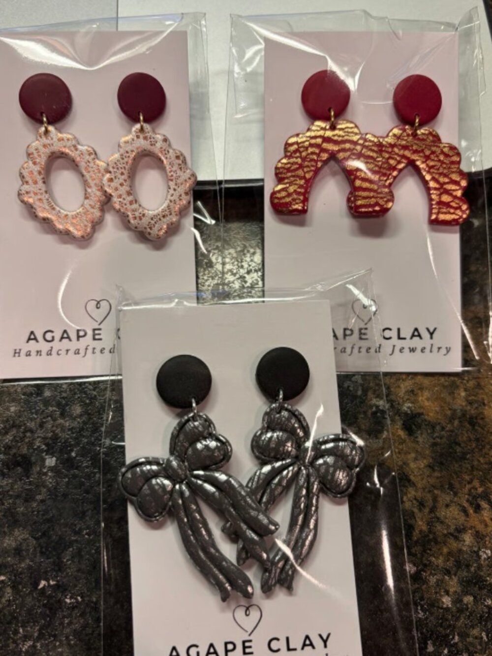 Agape Clay Set of 3 metallic polymer clay earring